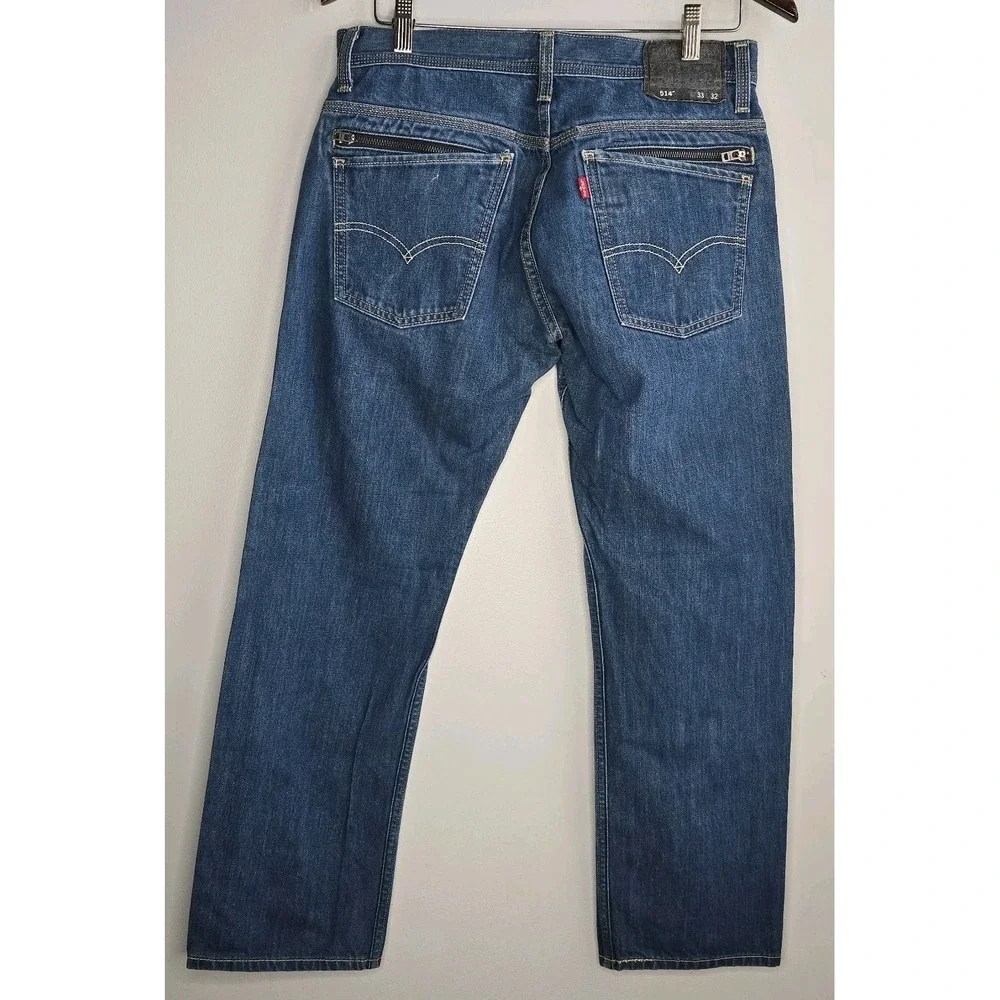 Levis 514 Jeans Men's Size 33x32 Blue Denim Black Label‎ Zip Back Pockets Rare